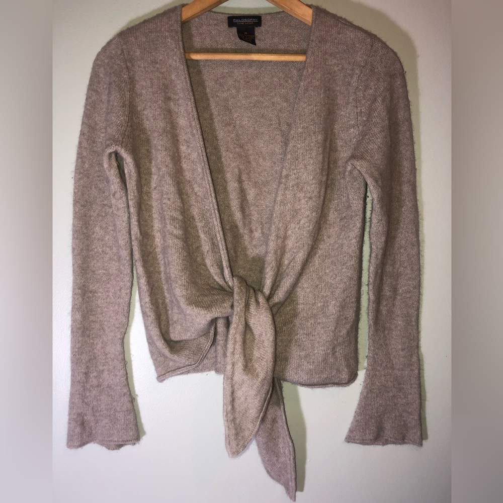 Philosophy Dane Lewis Cashmere long sleeve Cardigan M Tan Tie Front boho